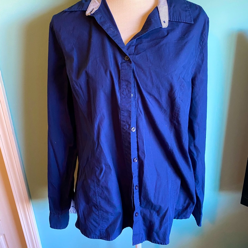 Navy Button Up Top